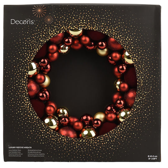 Decoris Coroană Decorativă de Crăciun din Material Textil, Iluminată, cu Diametrul de 43,5 cm, Bordo