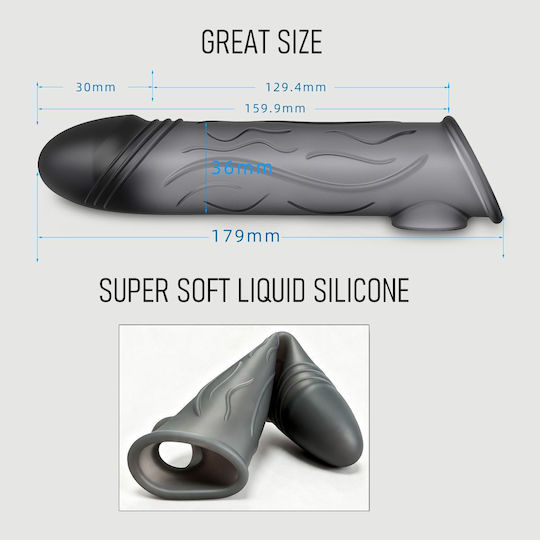 Elastische Penis-Silikonhülle mit Reliefadern Liquid Silicone Veined Penis Sleeve 17,9 cm Schwarz