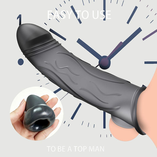 Elastische Penis-Silikonhülle mit Reliefadern Liquid Silicone Veined Penis Sleeve 17,9 cm Schwarz