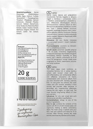 Apis Detox Detoxifying Algae Mask Bamboo Charcoal Ionized Silver 20g