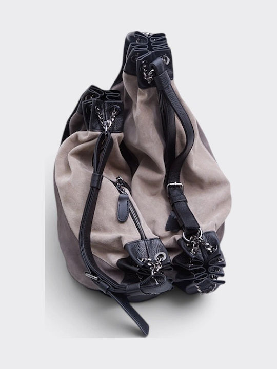 Triple Moon Suede Black Leather Women's Shoulder Bag