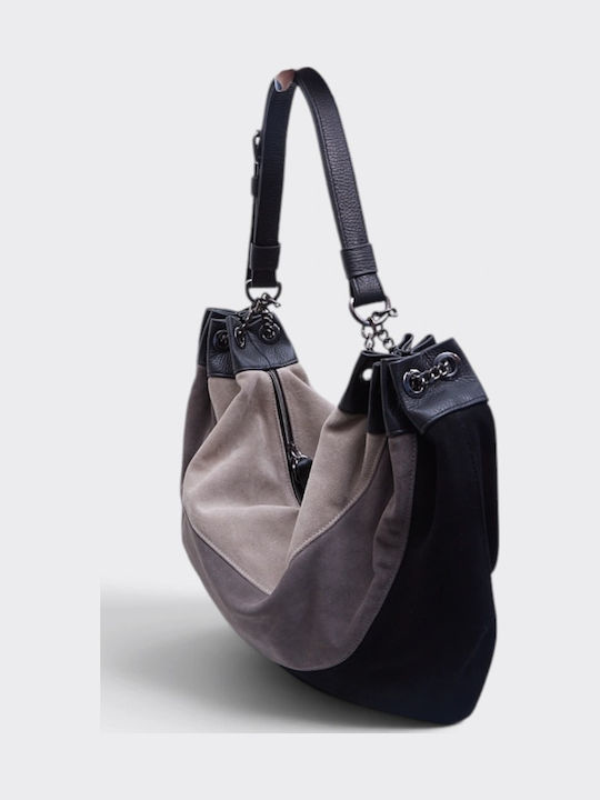 Triple Moon Suede Black Leather Women's Shoulder Bag
