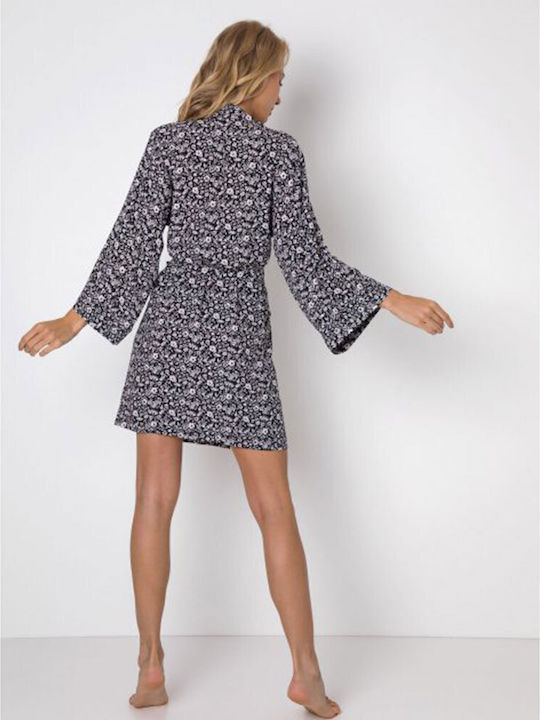 Aruelle Winterlicher Damen-Bademantel mit Nachthemd in Schwarz-Weiß