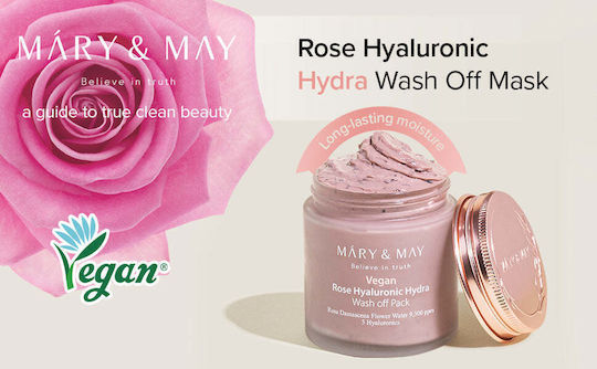 Mary&may Rose Hyaluronic Hydra Wash Off Pack 125g Μάσκα Προσώπου Έντονη Ενυδάτωση Λάμψη