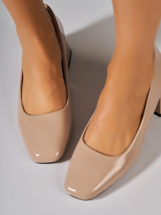 Aialy Pantofi cu Toc din Lac cu Toc Mic Kaki