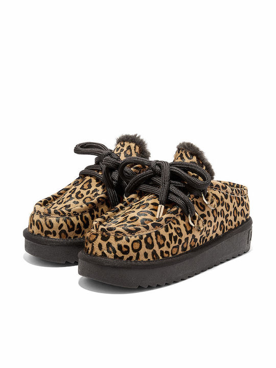D.Franklin Damen-Lederschuhe mit Fell Braun