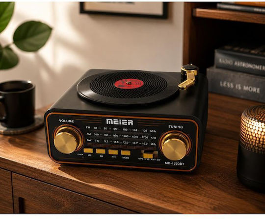 Meier MD-1320BT Retro Επιτραπέζιο Ραδιόφωνο Επαναφορτιζόμενο με Bluetooth και USB Μαύρο