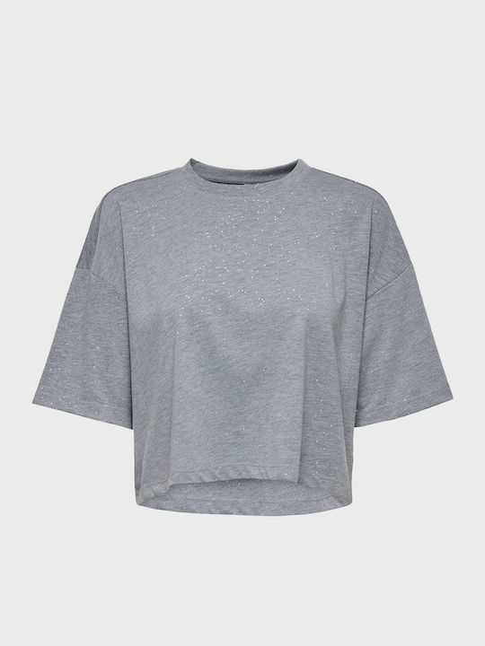 Only Damen Baumwoll-T-Shirt Kurzärmelig Silver, Hellgrau