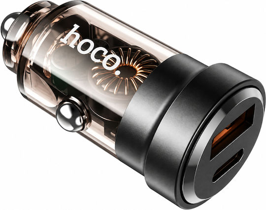 Hoco Dz15 Contact Car Charger Pd45w Qc 1xusb-a 1xusb-c Transparent Smoked Black