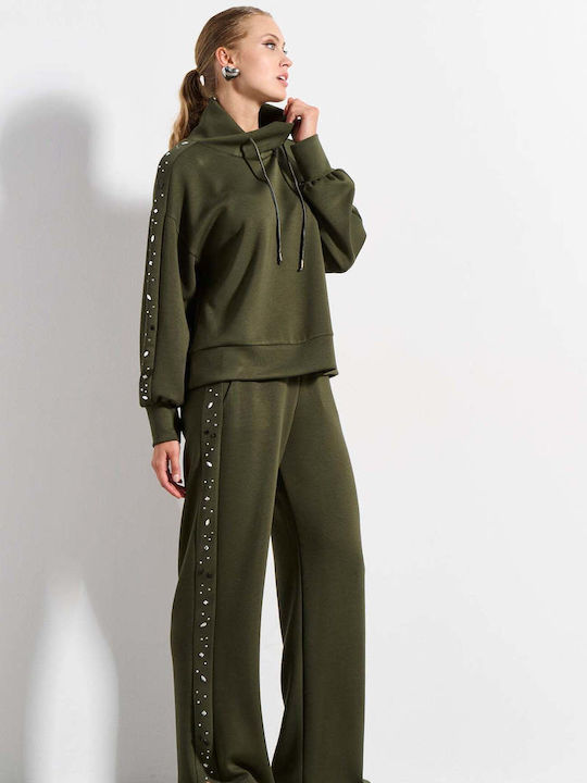 Bill Cost Women's Fabric Trousers with Elastic Waist in a Straight Leg Style Olive
