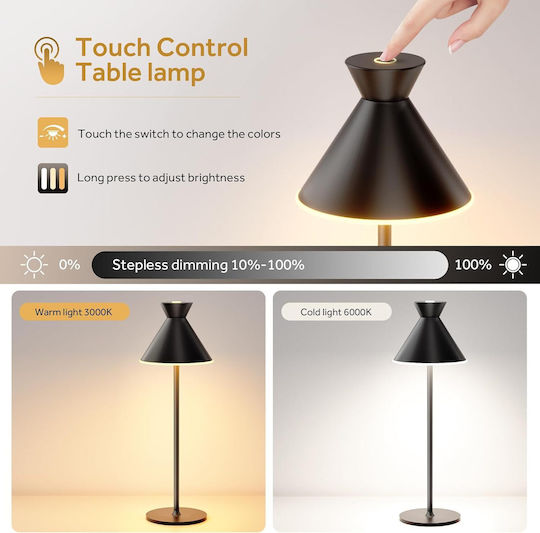 Lampa Метална LED Настолна Лампа с Черен Абажур и Основа