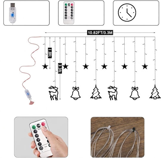 Многоцветни LED Лампички USB Тип Завеса
