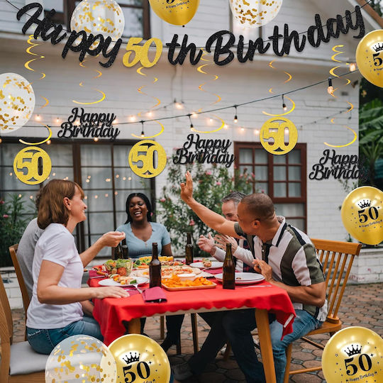 50th Birthday Decoration Set Garland Balloons Black Gold 36 Pcs