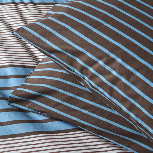 Kentia Versus Single Fitted Sheet Set 90x200+35cm Blue - Brown - Beige (3 Pieces)