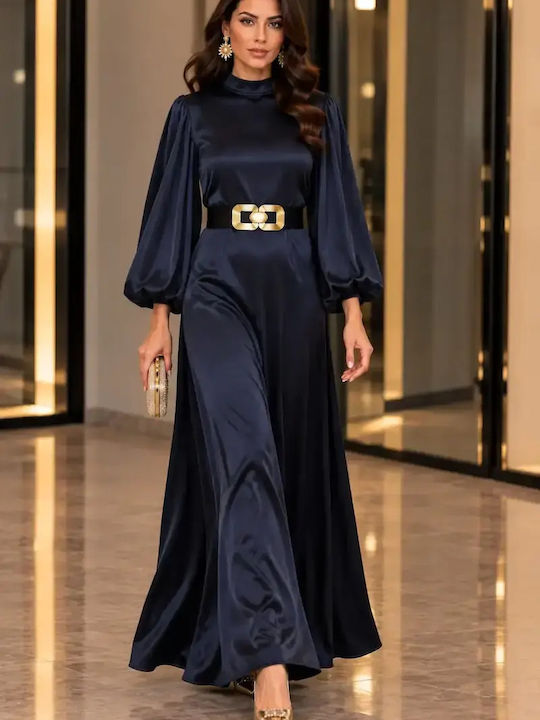 Maxi Blue Satin Evening Dress