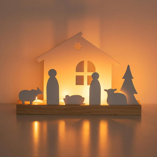 Бял Дървен Коледен Свещник Nativity Scene 30x16 см Бял Дървен Коледен Свещник Nativity Scene 30x16 см
