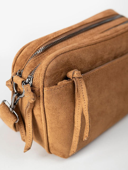 Damen-Crossbody-Tasche aus Wildleder in Camel