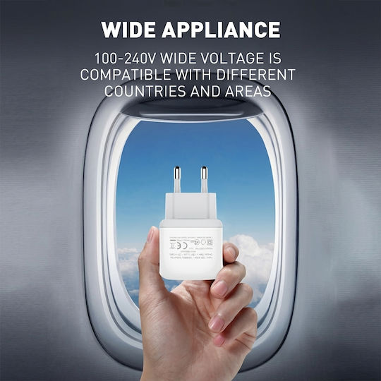 Leewello Зарядно устройство с USB-A порт и USB-C кабел 18 W Quick Charge 3.0 Бял (LW-5024)