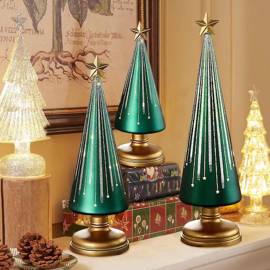 Decorațiune Luminoasă de Crăciun, Brăduț Decorativ din Sticlă, cu Baterii, Alb, 3 Bucăți