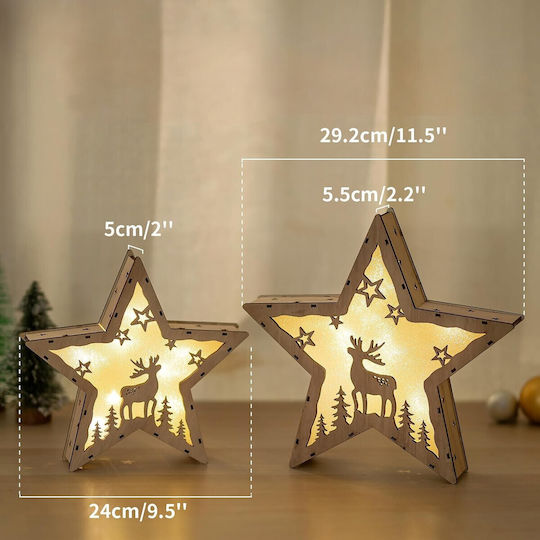 Nuptio Beleuchtete Weihnachtssterne aus Holz in Naturweiß 30 cm 2 Stück