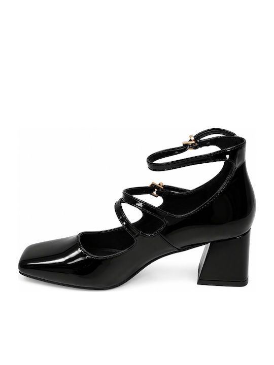 Black Pumps with Strap & Chunky Mid Heel WI-3239-27HH-BLACK