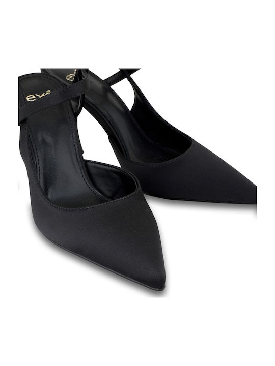 Paris 842 Schwarze Satin-Pumps mit Hohem Absatz