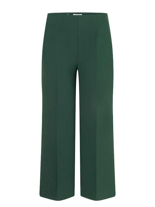 MORE & MORE Women's High-Rise Fabric Trousers in a Straight Fit Green