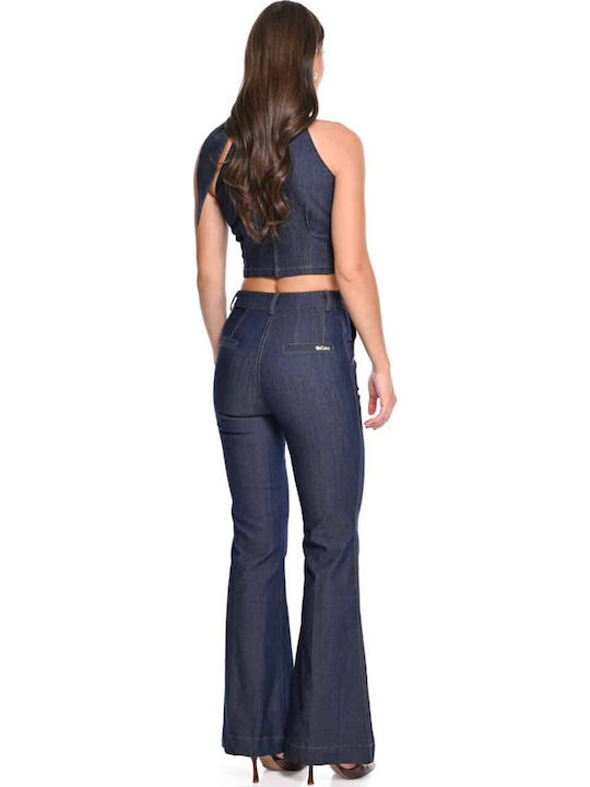 Women's High-Rise Fabric Flared Trousers in a Relaxed Fit Blue