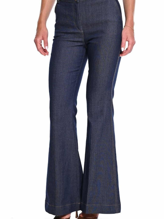 Women's High-Rise Fabric Flared Trousers in a Relaxed Fit Blue