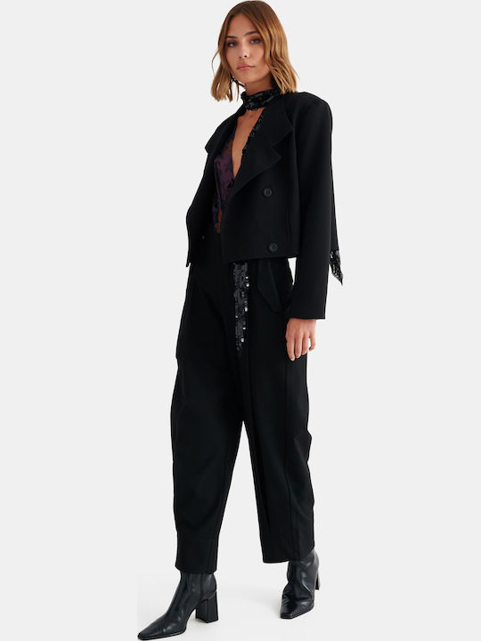 Women's Black Fabric Trousers