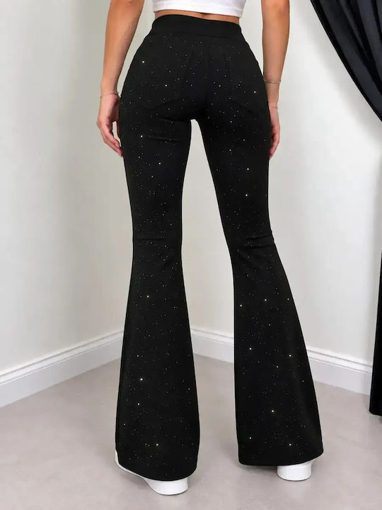 Damen-Stoffhose mit hohem Bund und ausgestelltem Bein in Slim Fit Schwarz