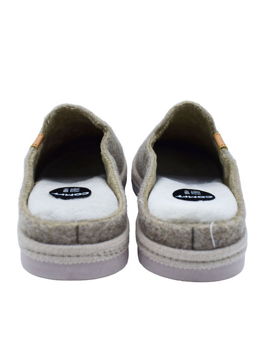 Anatomische Hausschuhe mit Fell Beige