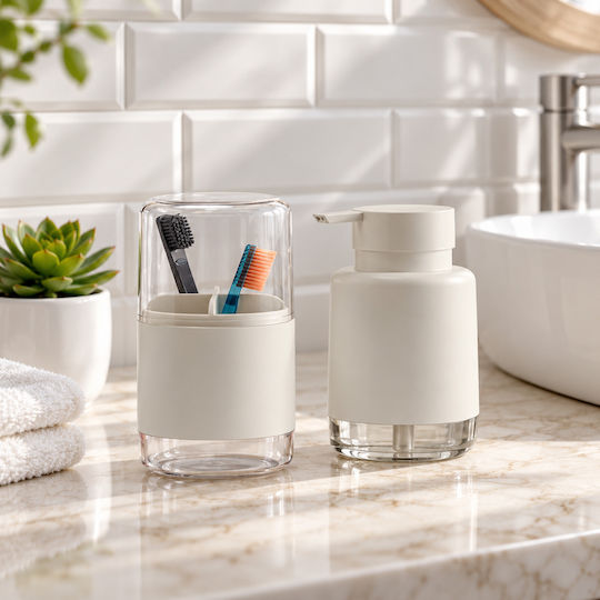 Femmit 2-Piece Bathroom Set Liquid Soap Dispenser & Toothbrush Holder White Minimal