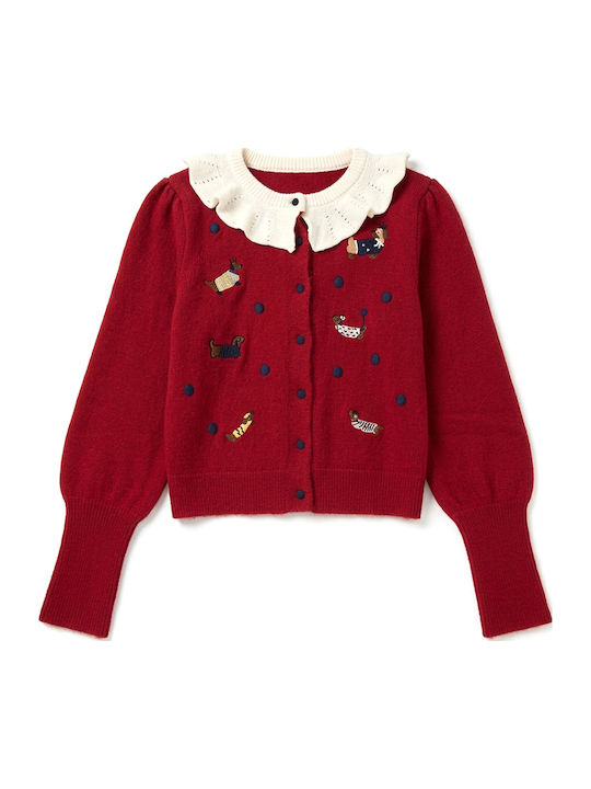 Women's Knitted Cardigan with Buttons Red-White