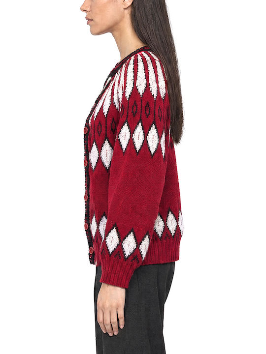 Women's Knitted Cardigan with Red-Black Buttons