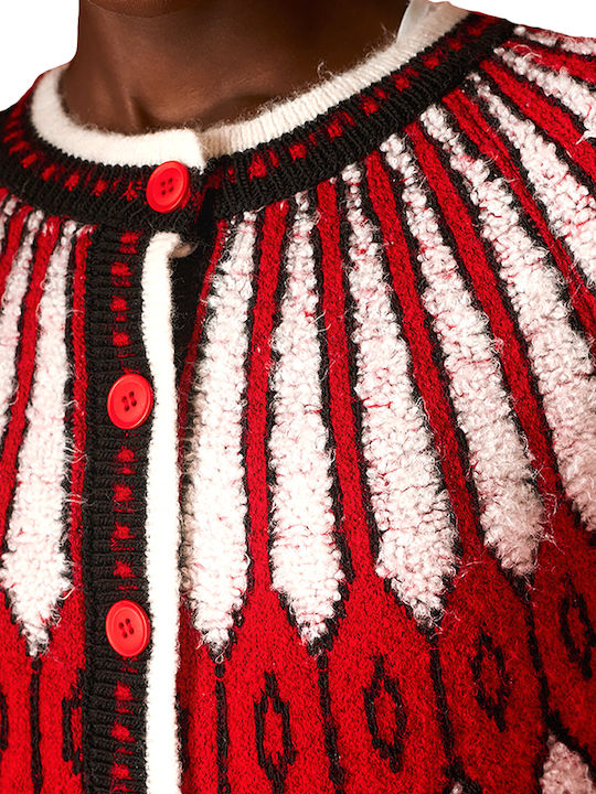 Women's Knitted Cardigan with Red-Black Buttons