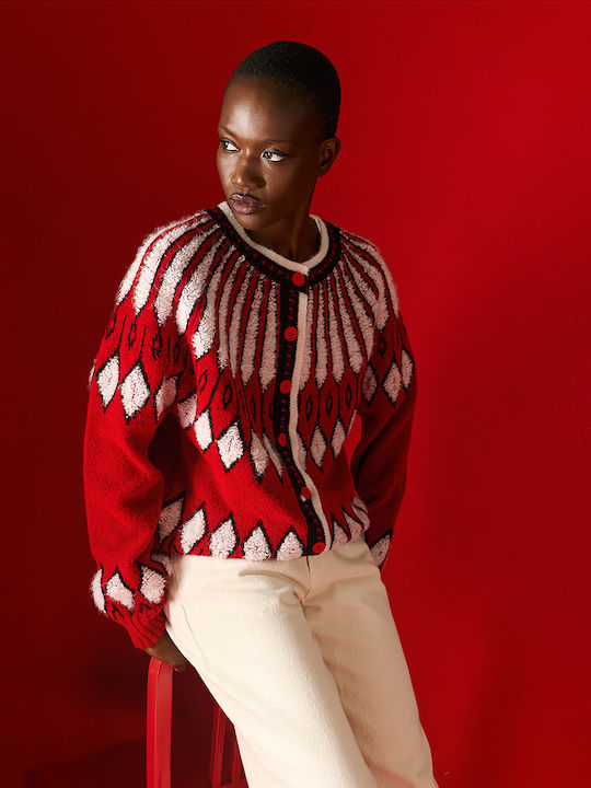 Women's Knitted Cardigan with Red-Black Buttons
