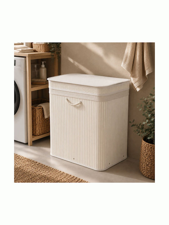 Atmosphera Bamboo Laundry Basket 150L with Lid 63x43x60cm White