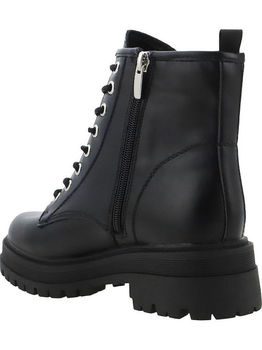 Piercy Damen-Kampfstiefeletten mit Mittelhohem Absatz Schwarz