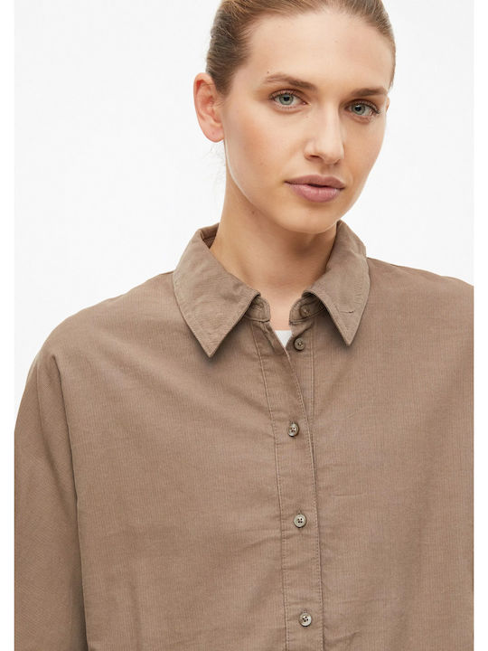 Long Sleeve Women's Brown Corduroy Shirt