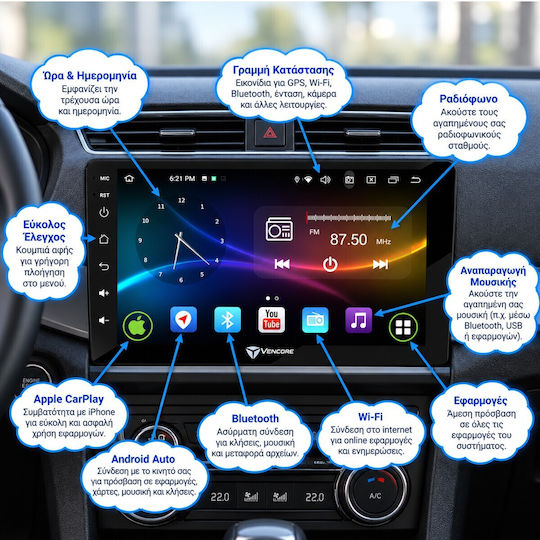 Vencore 3236-10008-0255b Android-Multimedia-Touchscreen 15 10,1" 9109a Mtk6762 Octa-Core 2 GB/32 GB IPS-Frontblende CarPlay Android Auto Rückfahrkamera-Unterstützung AHD Suzuki Swift 2005–2010 – Schwarz 3236-10008-0255b