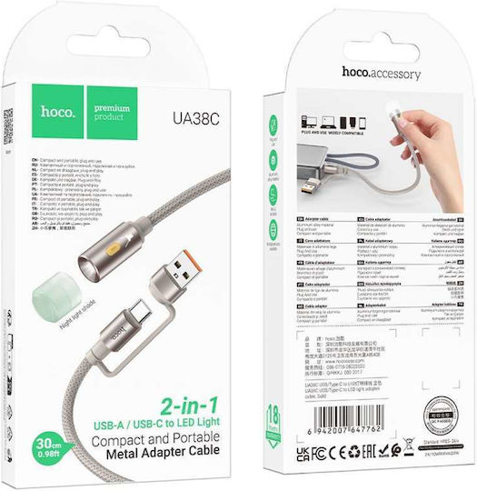 Hoco Cable Usb A Type C To Led Light Ua38c Gold