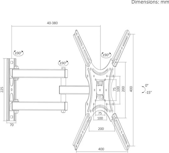 Maclean Energy MC-190 Стенна стойка за телевизор до 55" и 25kg Черна
