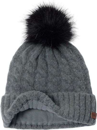 Winter Blur Pom Pom Beanie Unisex Fleece Knitted Beanie in Grey