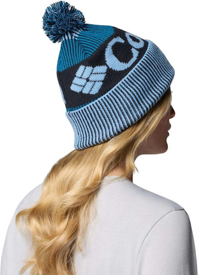 Polar Powder III Pom Pom Beanie Unisex Fleece Knitted Beanie in Blue