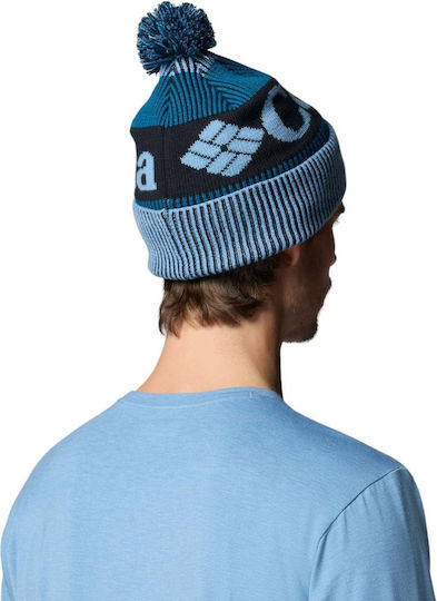 Polar Powder III Pom Pom Beanie Unisex Fleece Knitted Beanie in Blue