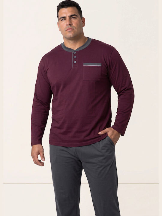 Ανδρική Plus Size Πιτζάμα Collection Comfort Henley Φούτερ Ελληνικής Κατασκευής Μπορντό Cl27101-62-μπορντώ Ανδρική Plus Size Πιτζάμα Collection Comfort Henley Φούτερ Ελληνικής Κατασκευής Μπορντό Cl27101-62-μπορντώ