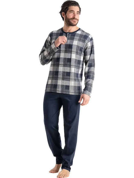 Relax Anatomic Winterliches Kariertes Herren-Pyjamaoberteil Blau