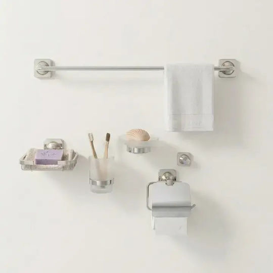 Set de Accesorii de Baie Montat pe Perete, Metalic, Argintiu, 6 Bucăți