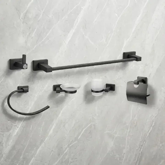 Set Accesorii de Baie Montat pe Perete din Sticlă Gri 6 Bucăți